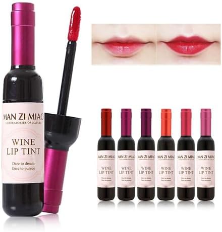 SOVONCARE MANZIMIAO 6 Colors Matte Liquid Lipstick, Wine Lip Tint Waterproof Natural Long Lasting Lip Gloss Mini Make Up Lip Sticks Wine Bottle