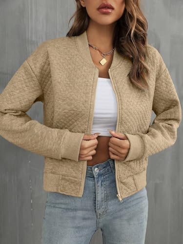 Image of Tagas Women's Quilted Bomber Jacket | Lightweight Stylish Winter Wear with Zip Closure | Casual Solid Jacket for Jeans & Crop Tops|regular jecket for womens|