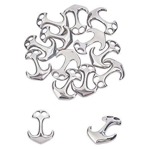 UNICRAFTALE 12pcs 31mm 304 Stainless Steel Anchor Hook Clasps Cord End Connector Clasp Metal Hook Clasp for DIY Leather Cord Bracelets Jewelry Making, Stainless Steel Color, Hole 5x5mm Cover