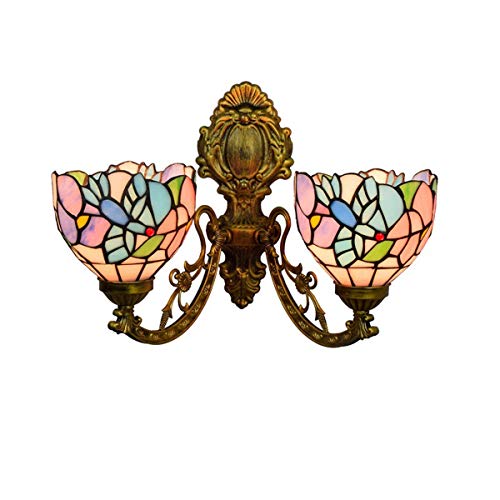 Vintage-Stil 2-arm Wandleuchte Lampe Pastoral Kolibri Wandleuchten Mit 6-Zoll-glasmalerei Schatten Für Schlafzimmer Wohnzimmer Flur Balkon E27