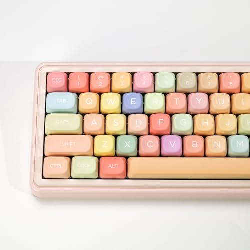 Image of KBDiy Rainbow Candy Soft Macaron Pastel Keycaps Set, 133 Keys PBT Sublimation Custom keycaps for Mechanical Keyboards, Fits ANSI Layout 60%-Full-Sized Keyboards(KOA Profile)