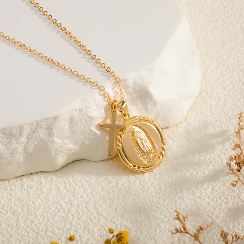 Gold Necklace for Women Virgin Mary Angel Butterfly Necklace Sister New Mom Friendship Necklace Birthday Christmas Gift3