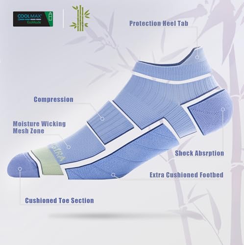 Image of BRISIRA Coolmax Bamboo Viscose Women Compression Running Ankle Socks No Show Athletic Wicking Thick Cushioned Arch Support