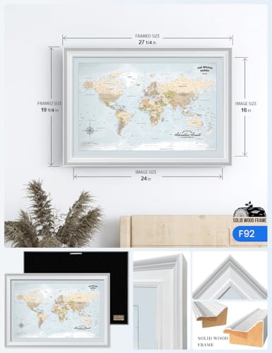 Image of IPIC - Custom Framed World Maps for Wall Decor, Push Pin Map Decor to Mark Travels, Personalized Artwork with Names and Message on, World Travel Map Print for Home, Office, Study, and RV