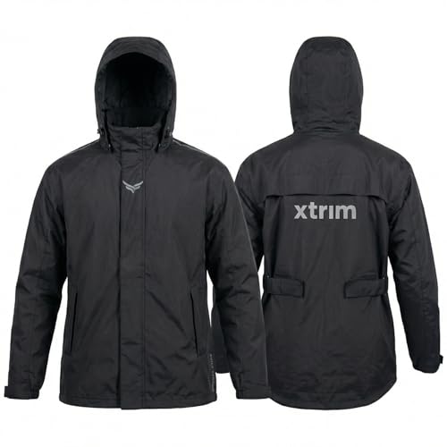 Image of Xtrim Waterproof Biker Jacket for Men, Windproof Motorcycle Rain Jacket with Hood, Reflective 360 Safety, Double Flap Zipper, Air Vents, Adjustable Fit, Windproof Motorcycle Raincoat, L, Black