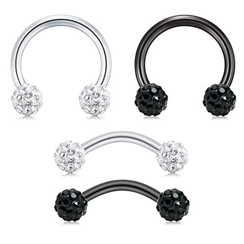 AVYRING 16G 8mm Daith Rook Earrings Stainless Steel with Crystal Ball Cartilage Helix Piercing Rings Jewelry