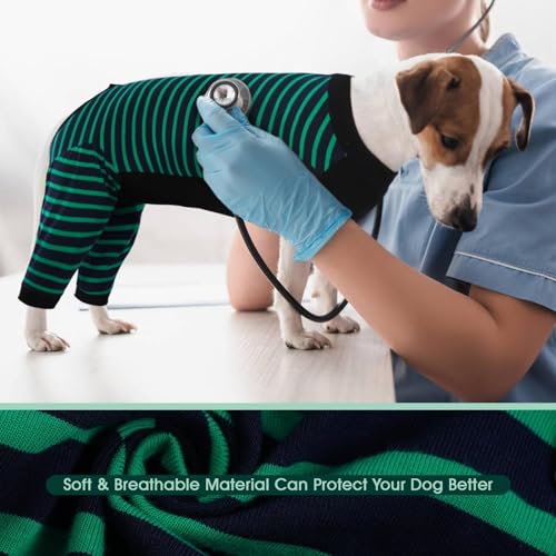 Image of Kuoser Dog Recovery Suit with Anti Licking Rear Leg Sleeve, Green L | Abdominal Dog Surgical Suit with Pants Cover Protect Wounds, Dogs Elbow Protector Soft Pet Surgery Onesie Cone Alternative