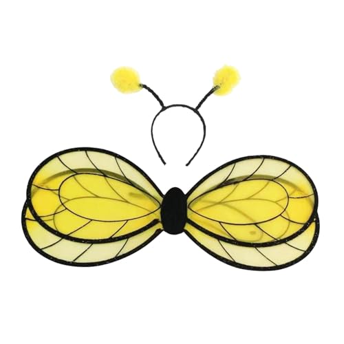 Amagogo Bienenflügel-Verkleidung Mädchen Feenflügel Lustiges Bienenkostüm-Set mit Bienenflügel und Stirnband Prinzessinnenflügel für Bühnenauftritte Rollenspiele Karneval Partys Gelb