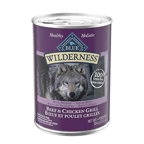Blue Buffalo Wilderness Beef & Chicken Grill Adult Wet Dog Food, High-Protein & Grain-Free, 32g Protein, Natural, Enhanced with Vitamins, Minerals & Other Nutrients, 12.5-oz. Each (12 Cans)