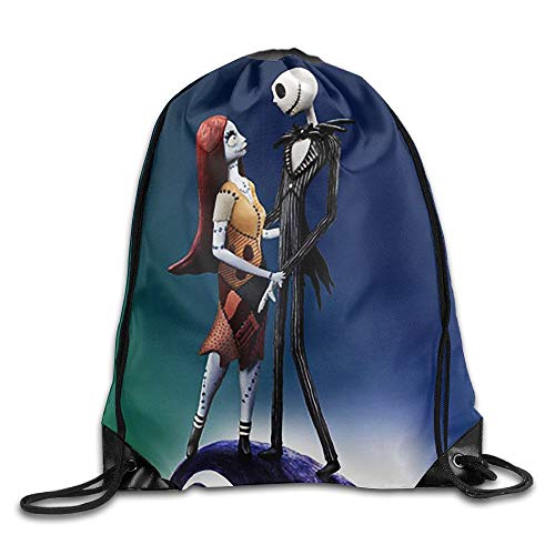 JHUIK Bolso con cordón Mochila Escolar mochilaJack Skellington y Sally Corpse Bride