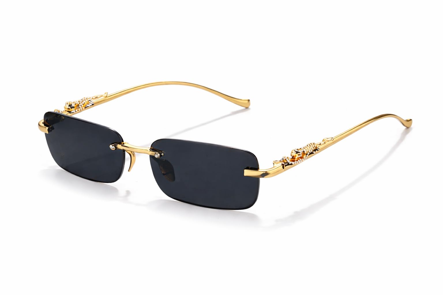 zosmic Leopard Cheetah Jaguar Rimless Rectangle Retro Luxury Sunglasses for Men & Women Unisex | Golden Black Metal Frame | Heavyweight Design | UV400 Protection-picture-44