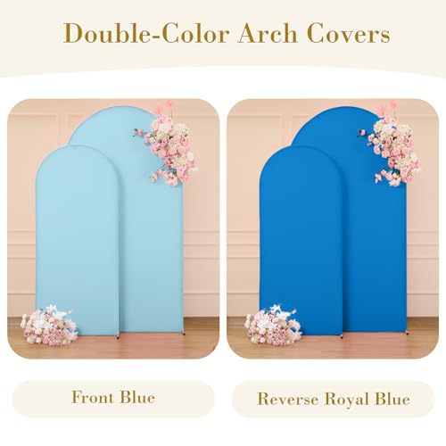 Image of Baby Blue and Royal Blue Photo Arch Backdrop Cover Set of 2 for Baby Shower Boy Party 7.2ft and 6ft Arch Covers Stretchy Backdrop Spandex Birthday Arch Stand Covers for Wedding Banquet Background