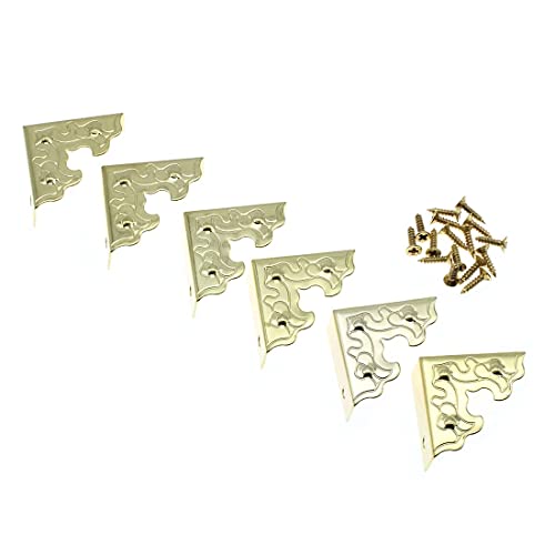HAJXZH 24 Pcs Vintage Corner Protectors Antique Triangle Guard Metal Edge Guard Box Wooden Jewelry Gift Box Cabinet Three Sides Full Encase Desk Edge Corner Guard with Mounting Screws (Golden)