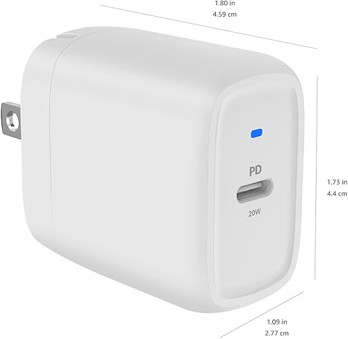 Miniatura 5 de Amazon Basics Cargador de pared USB-C de un puerto de 20W con Power Delivery PD para tabletas y teléfonos (iPhone 16/15/14/13/12/11/X, iPad, Samsung