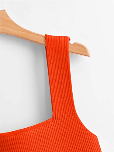Verdusa Women's Square Neck Sleeveless Solid Ribbed Knit Crop Top Tank Orange L #TOP2