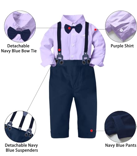 SANGTREE Baby Suits for Boys Gentleman Wedding Outfits Long Sleeve Dress Shirt Suspender Pants Bowtie Boy Clothes Set, 1-6T2
