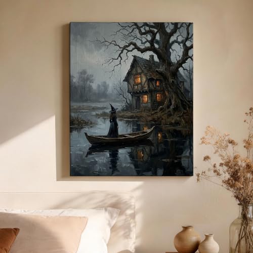 Cuadro de bruja gótica para renovar paredes vacías con arte místico de Halloween 4