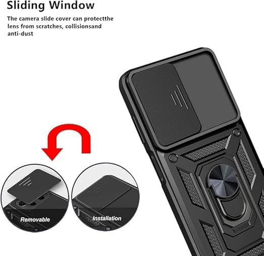 Image of SPAZY CASE Moto Edge 60 Stylus 5G Back Cover | Heavy Duty Hybrid Case with 360 Degree Rotating Finger Ring Holder + Slider Shutter Camera Protection Case for Moto Edge 60 Stylus 5G - Black