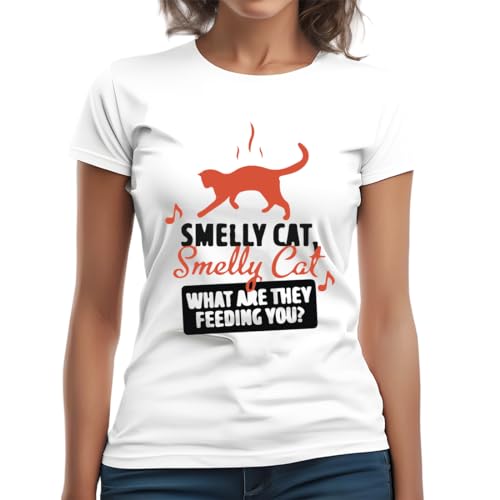 Smelly Cat What Are They Feeding You Friends Song Camiseta Clásica de Mujer de Manga Corta y Cuello Redondo Blanco X-Large