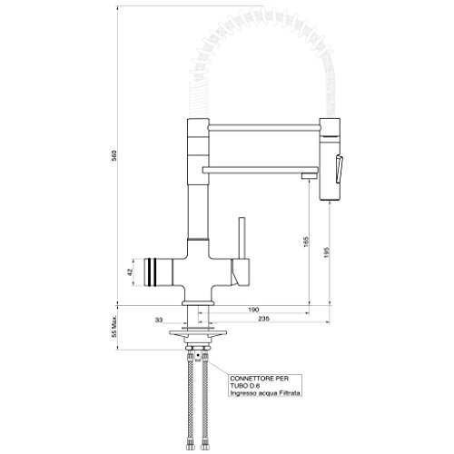 De tres vías de agua grifo Luxury Pure, acero inoxidable 56 cm para Agua Caliente, Fría y Filtrada. Para una cocina moderna y estética. Se puede girar 360°. Diseño único y patentado. Made in Italy