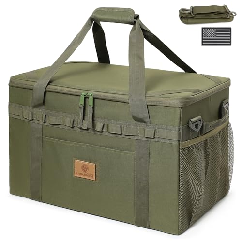 Tactical Camping Storage Bag Utility Tote Bag Camping Kitchen Organizer with Axe Holder & Shoulder Strap (OD Green, Large (46L))