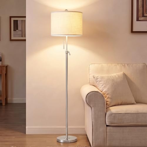 Qingmiao Brushed Nickel Floor Lamps for Living Room, 55'-67' Height Adjustable Modern Tall Lamp...