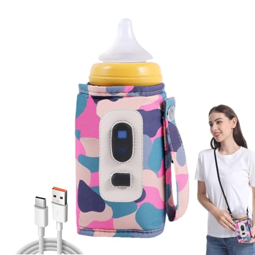 WJnflQN Cubierta aislante para botella de leche, calentador de leche portátil USB, calentador de botellas digital, 5 engranajes, temperatura de calor, bolsa ajustable para niños y botella de leche