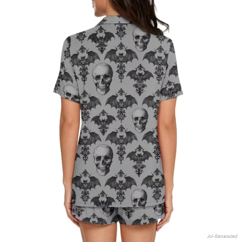 Image of Renewold Women's Short Sleeve Pajama Set Button Down Sleepwear with Notch Collar Soft Lounge Top and Shorts with Pockets
