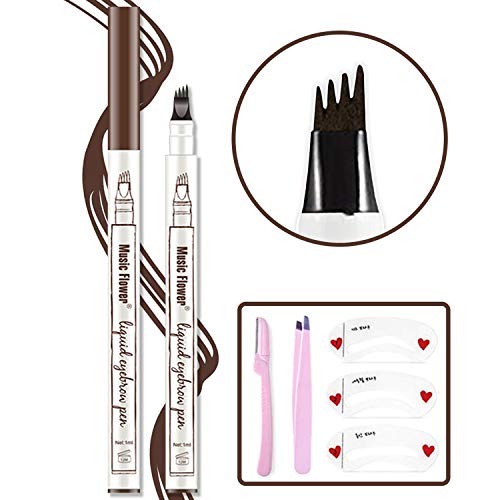 Eyebrow Tattoo Pen,Microblading Eyebrow Pen Microblade Eyebrow Pencil Waterproof & Smudge-Proof With Four Micro-Fork Tips Applicator for Daily Natural Eye Makeup