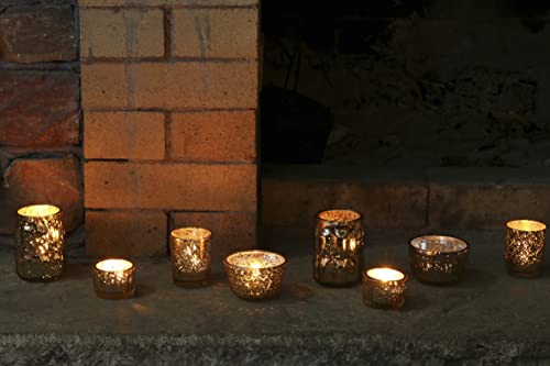 Dn Deconation Gold Mercury Glass Candle Holder, Mercury Glass Votives, Vintage Votive Tealight Candle Holders With Geometric Design, Set Of 8 #TOP1