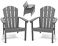 FOLAWO Adirondack Chair Set of 2, All Weather HDPE Fire Pit Chairs, Oversized Plastic Adirondack Chair for Outdoor, Balcony, Deck, Backyard, Patio, Garden, Poolside, Lawn Grey