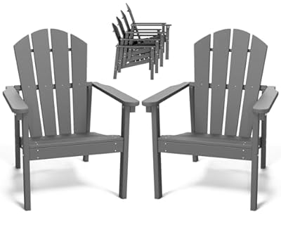 FOLAWO Adirondack Chair Set of 2, All Weather HDPE Fire Pit Chairs, Oversized Plastic Adirondack Chair for Outdoor, Balcony, Deck, Backyard, Patio, Garden, Poolside, Lawn Grey
