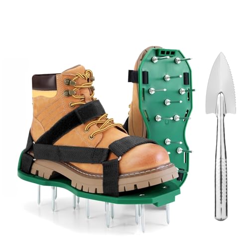 KOSIDA Heavy Strap Garden Aerate Spike Shoes Upgrades Lawn Aerator Shoe Tools Yard Aeration Shoes for Grass Soil Aerating Spikes (Standard Style)