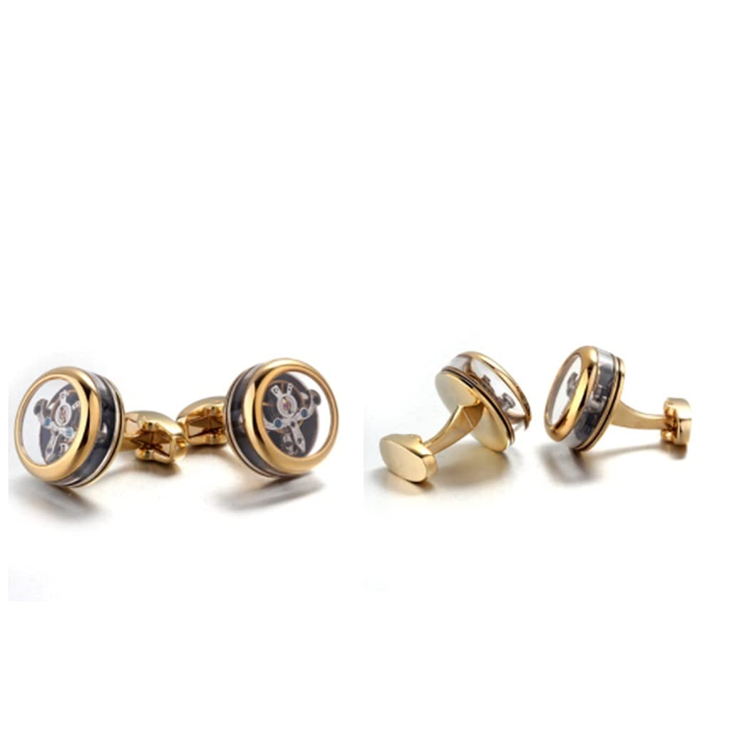 Gemelos con movimiento Tourbillon redondo, camisa francesa de negocios, clavos de manga para hombre, cobre duradero