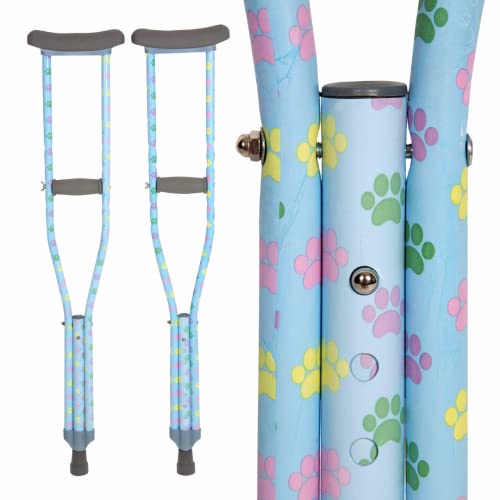 My Crutches - Fashion Designed Youth Crutches for Kids/Teens w Adjustable Handgrip and Length - Dog Paws - for Heights 45 to 51 - Made of Lightweight Durable Aluminum w Underarm Padding