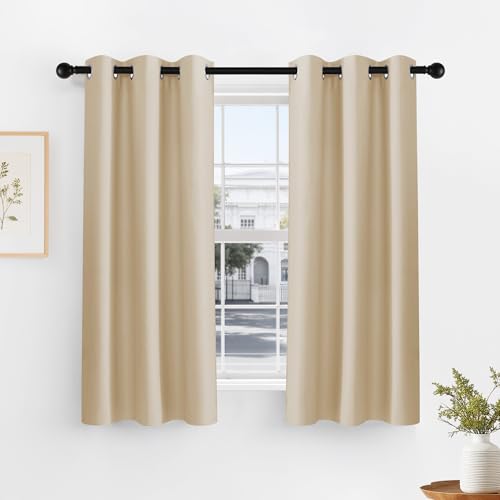 Image of PONY DANCE Window Curtains Set - Room Darkening Home Decor Window Treatments Grommet Drapes Light Block for Dorm /Living Room, Each Panel 42 Wide by 54 Long inch, Biscotti Beige, Set of 2
