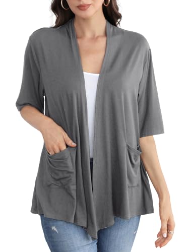 Image of ADANIKI Women 2026 Summer Lightweight Cardigan, Short Sleeve Open Front Casual Trendy Womens Kimono Cover Up with Pocket