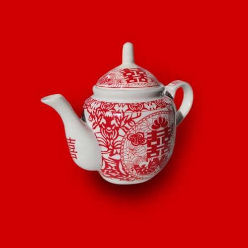 Image of Chinese Tea Gift Set Service Porcelain Tea Pot 4 Cups tray for Adults Men Women Tea Ceremony Wedding Party Home Decor (Double Happiness S)