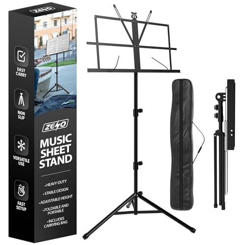 ZENO Music Stand | Music Stands for Sheet Music Books Notes | Music Sheet Stand with Music Sheet Clip Holder Foldable Design & FREE Carry Bag | Heavy Duty Stand | Easy To Carry | Unfolds In Seconds