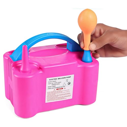 Image of Play Nation Premium High Power Electric Balloon Inflator, Portable Dual Nozzles Balloons Air Pump for Balloon Arch, Ideal for Birthday, Anniversary & Other Celebrations, Party Accessory, Blue & Pink