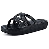 welltree Slides for Women Pillow Slippers Breathable Sandals Shower Shoes Comfort Cloud Slides,Black