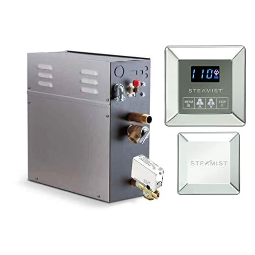 10 KW Steam Bath Generator Steamist SMP-10 with 250 Digital Time and Temperature Control and Steamhead in Polished Nickel - Auto Drain Valve