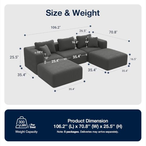 Image of Avenco 106-inch U-Shaped Modular Sectional Sofa Couch with 2 Ottomans