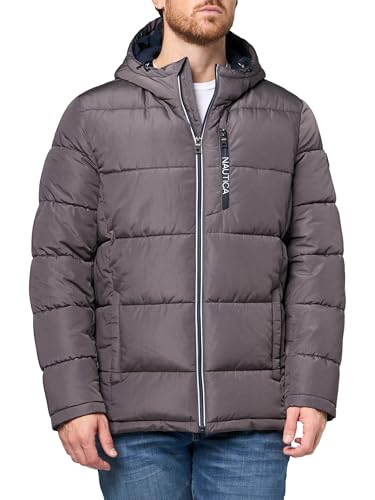 Image of Nautica Men's Midweight Quilted Faux Memory Puffer Jacket -Adjustable Hood Insulated Winter Coat