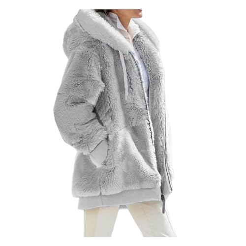 LANSKIRT Femme Veste Polaire Manteau Hooded Sweatshirt Chic Hiver Doublé Polaire Grande Taille Pas Cher Sports et Loisirs (GY2, XXXL)