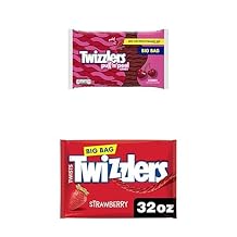 Bundle of TWIZZLERS PULL N PEEL Cherry Flavored Licorice Style, Low Fat Candy Big Bag, 28 oz, Pack of 1 + TWIZZLERS Twists Strawberry Flavored Licorice Style, Low Fat Candy Big Bag, 32 oz