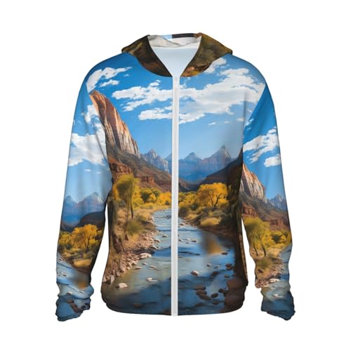 UPF 50+ Sun Protection Hoodie Long Sleeve Zion National Park Sun Shirt Rash Guard Fishing Shirts for Men