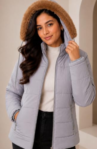 Image of SANE ORIGINALS Winter Jacket for Women with Detatchable Hoodie Cap || Lightweight Full Zipper Regular Fit Warm Jacket for Ladies