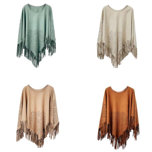 Poncho chaud haut de gamme châle vert surdimensionné à pompons - 5