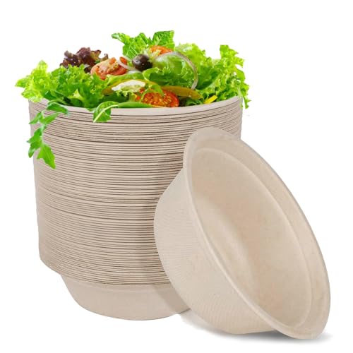 Coztie Suppenschüssel, 100 Stück Einwegschalen 350 ml Suppenschalen Einweg, Zuckerrohr Bagasse Einwegschalen, Kompostierbar Einwegschalen für BBQs Party und Picknick Pappschüsseln 13,5 x 4,5 cm